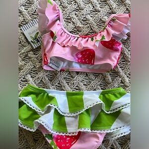 NEW Blueberry Bay Swimwear 2pc Bikini Pink Strawberries Green White size 2T